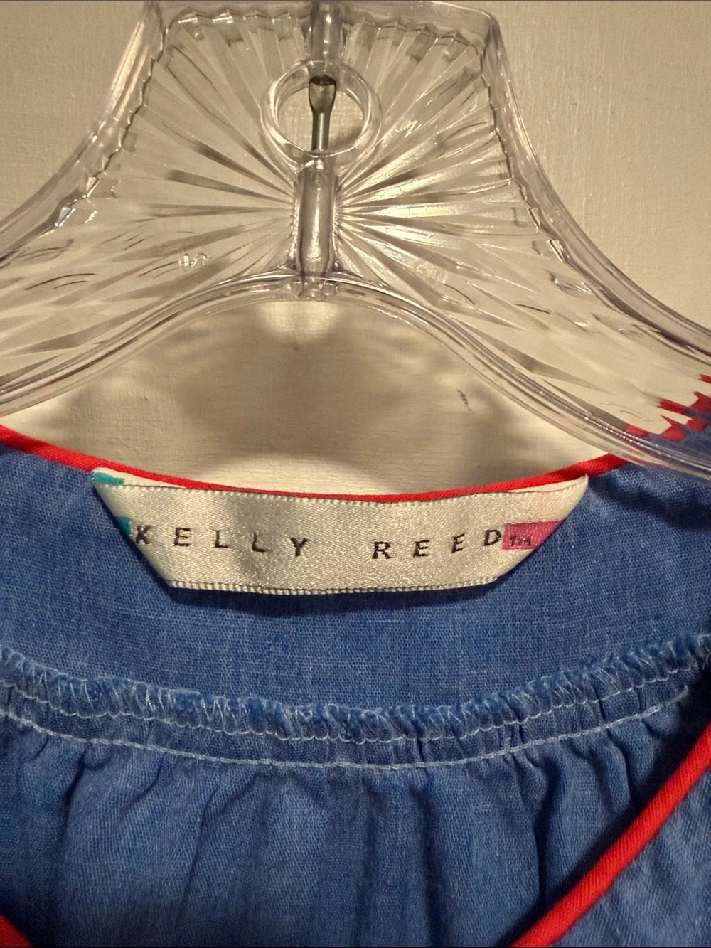 Vintage Kelly Reed Sz M House Coat Chambray Snap Front Patch Pocket Grannycore